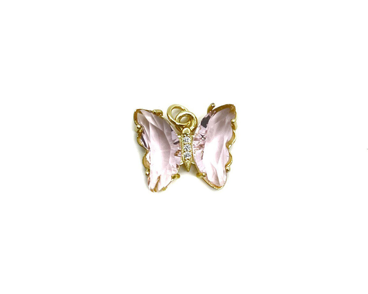 Подвеска Бабочка розовая с фианитами цвет золото размер 15*19мм Золотой