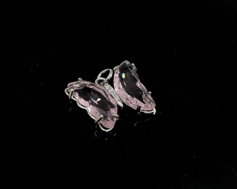 Подвеска Бабочка розовая с фианитами цвет серебро размер 15*19мм Серебро