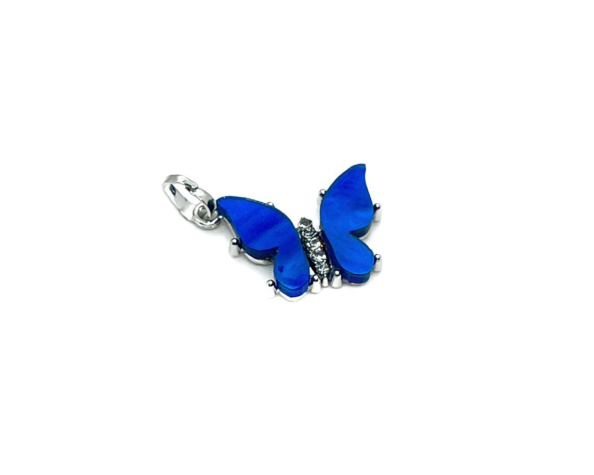 Подвеска Бабочка синяя с фианитами цвет серебро размер 21*14мм Серебро