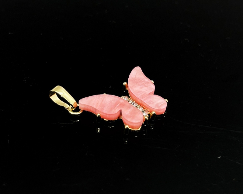 Подвеска Бабочка розовая с фианитами цвет золото размер 21*14мм Золотой